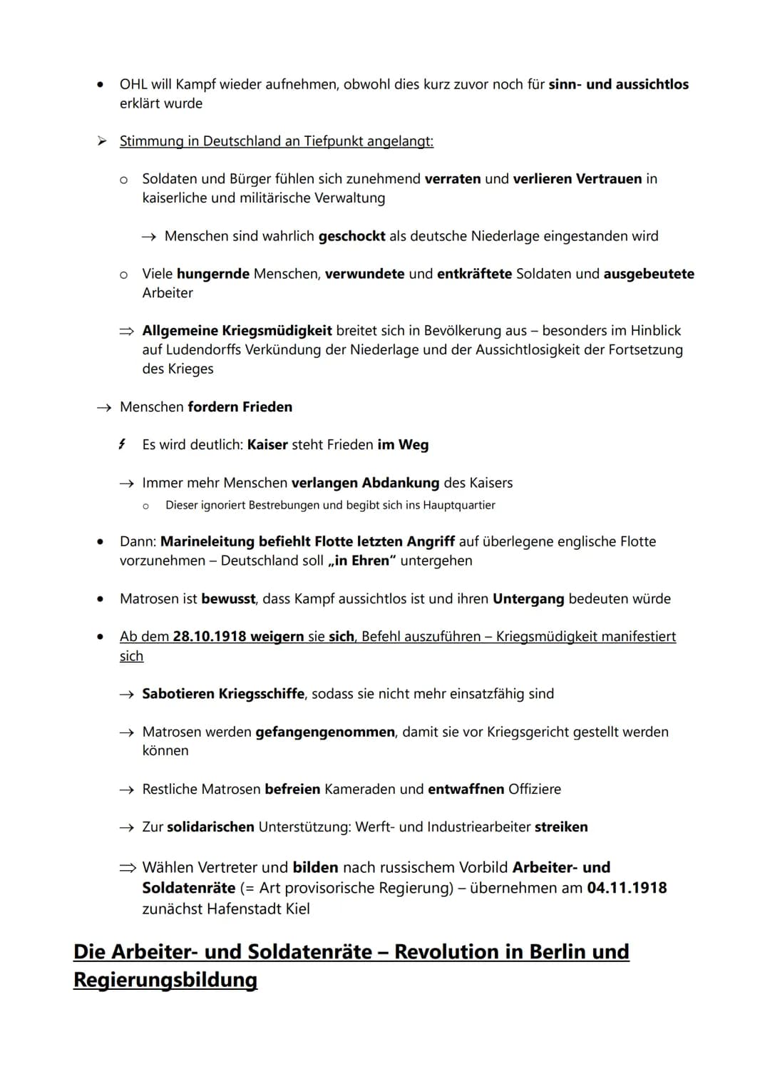 Die Novemberrevolution (29.10.1918-11.08.1919)
Der Kieler Matrosenaufstand (03.11.1918)
●
→ Kronrat um Kaiser Wilhelm II. beschließt, dass s