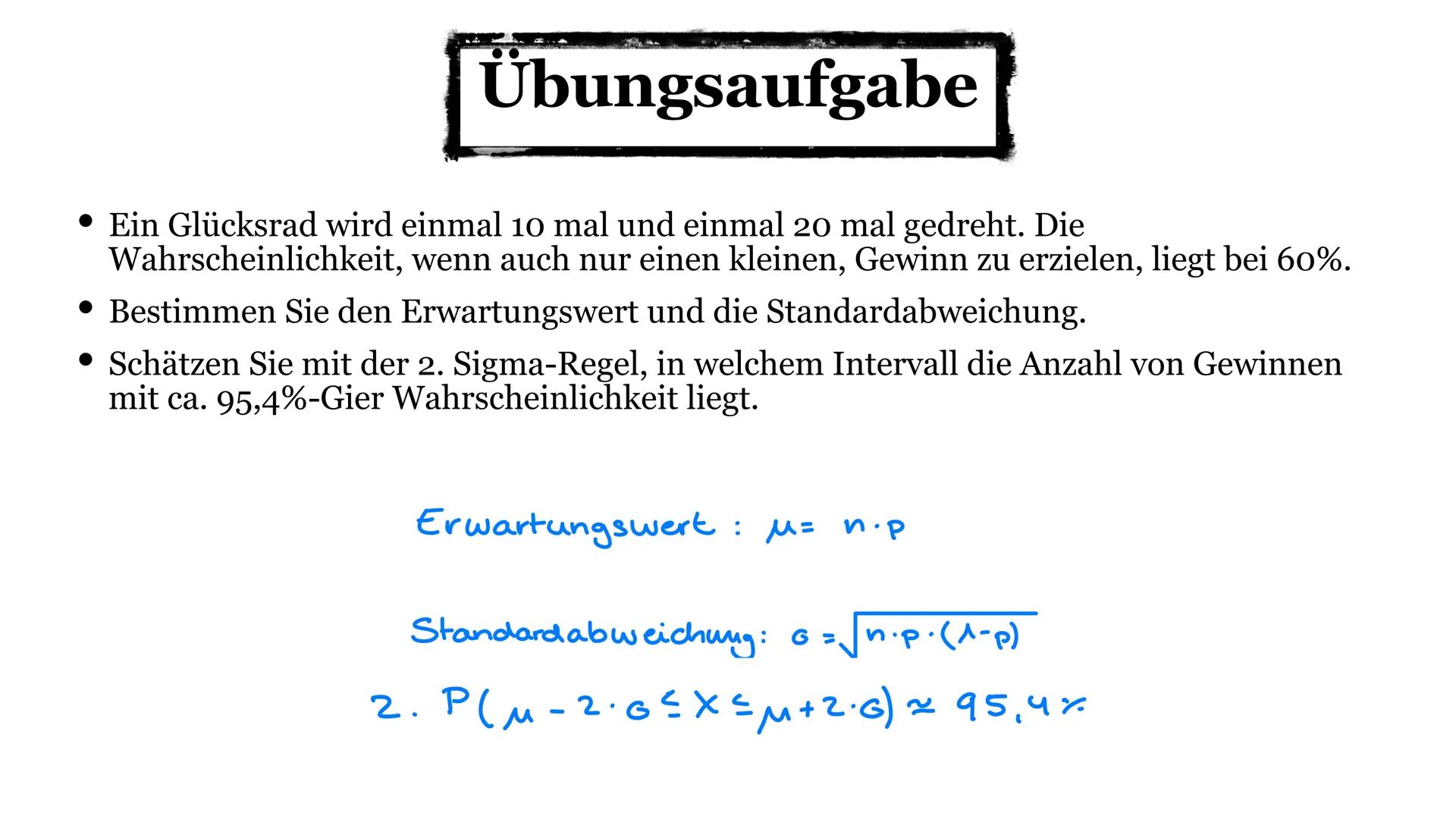 Binominalverteilung
Bernoulli Formel /μ und o/ o-Regeln und Diagramme Inhaltsverzeichnis
• Bernoulli-Formel
Formel + Bedeutung der Parameter