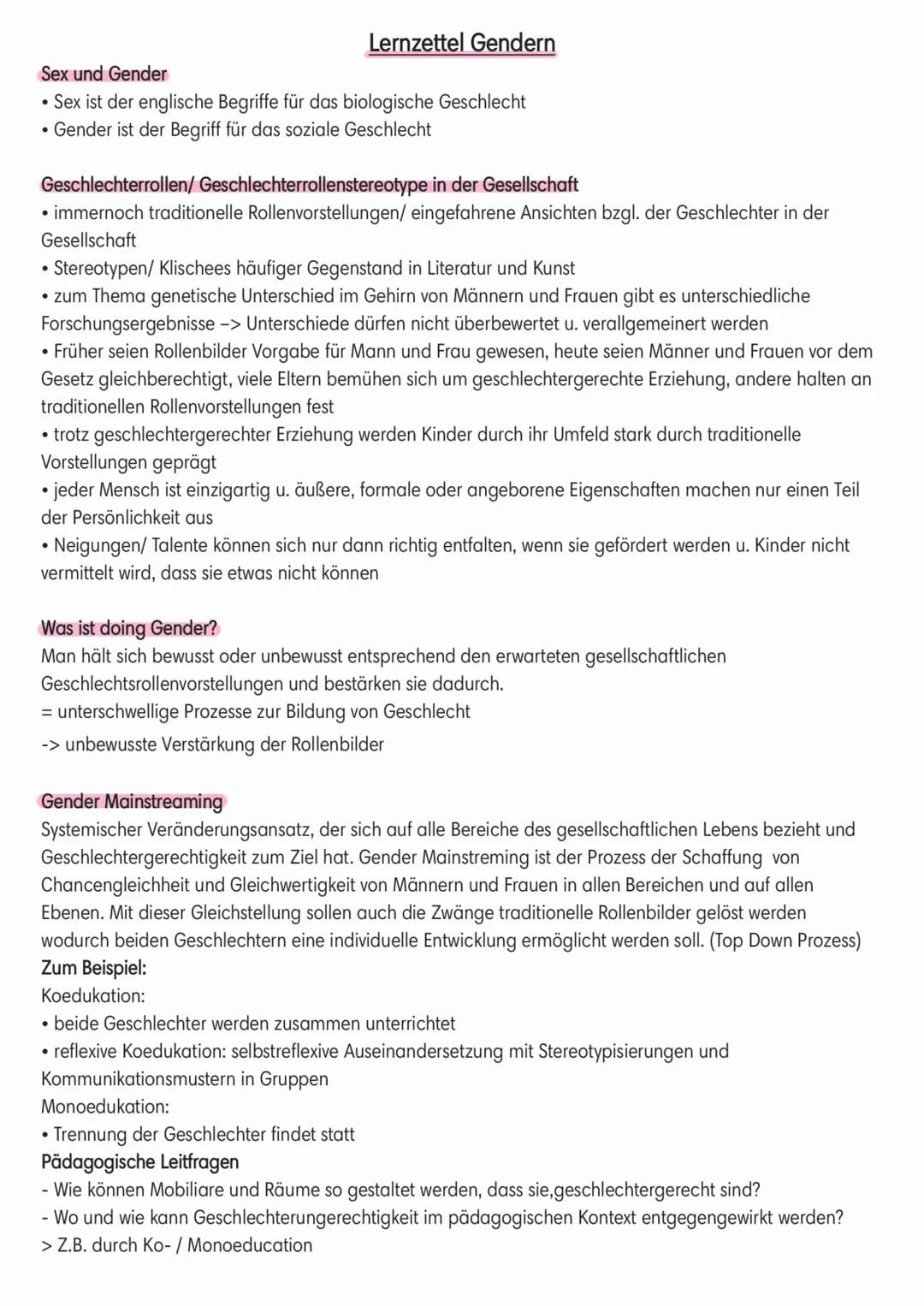 Sex und Gender
• Sex ist der englische Begriffe für das biologische Geschlecht
Gender ist der Begriff für das soziale Geschlecht
●
Lernzette