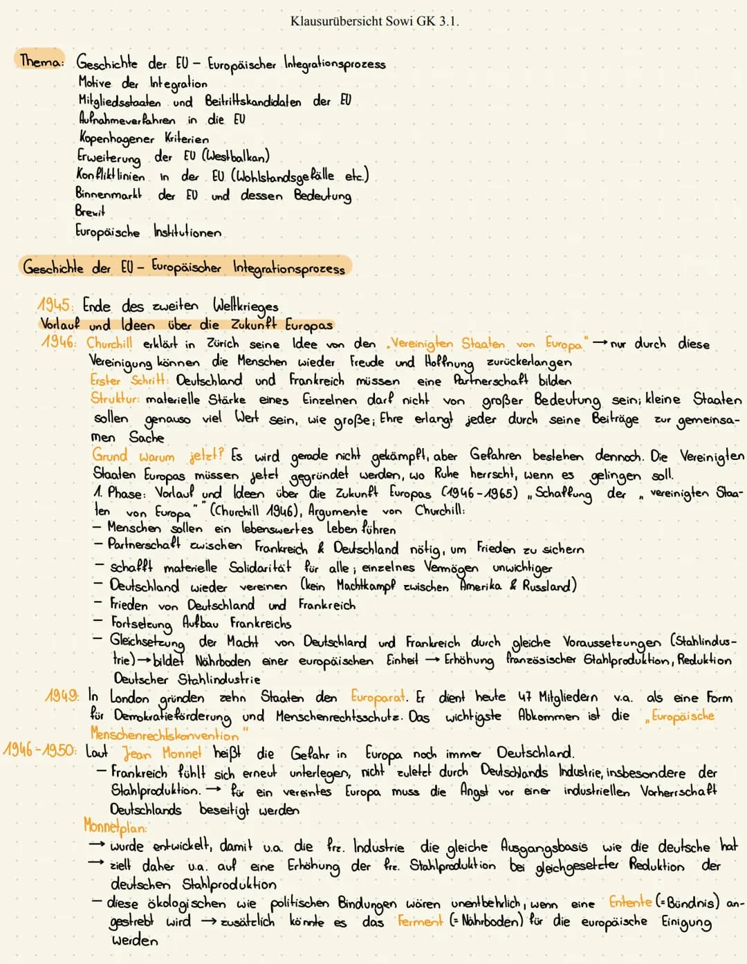 Klausurübersicht Sowi GK 3.1.
Thema: Geschichte der EU - Europäischer Integrationsprozess
Motive der Integration
Mitgliedsstaaten und Beitri