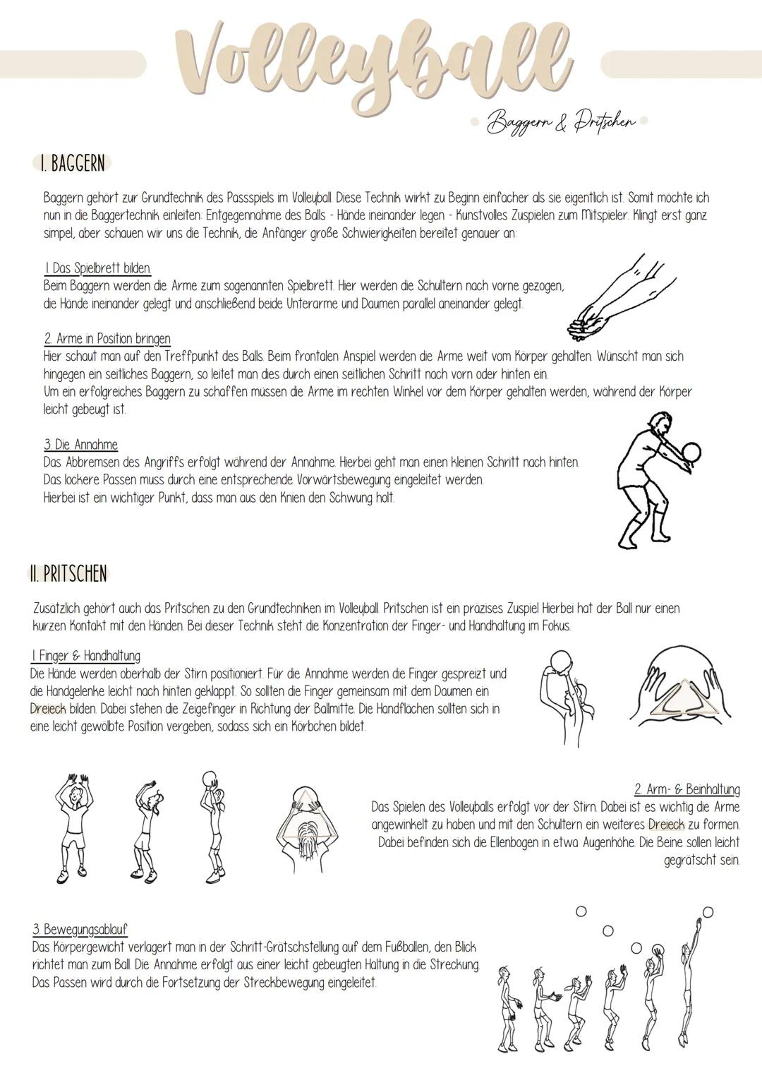 Volleyball
I. BAGGERN
Baggern gehört zur Grundtechnik des Passspiels im Volleyball Diese Technik wirkt zu Beginn einfacher als sie eigentlic