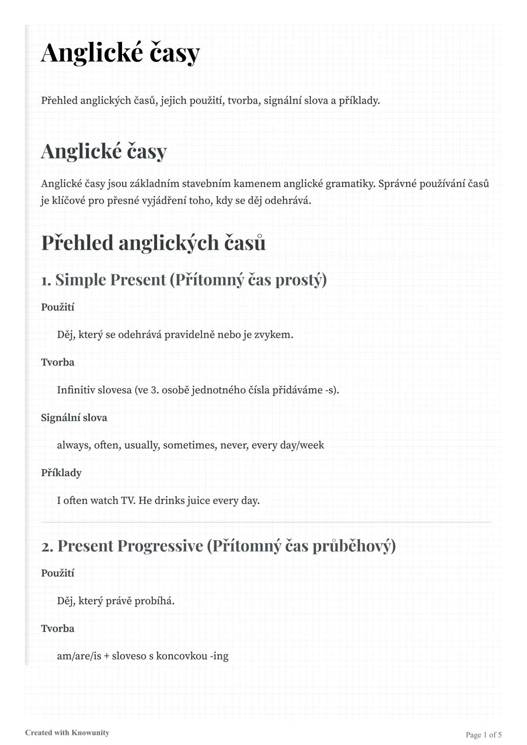 # Anglické časy

Přehled anglických časů, jejich použití, tvorba, signální slova a příklady.

# Anglické časy

Anglické časy jsou základním 