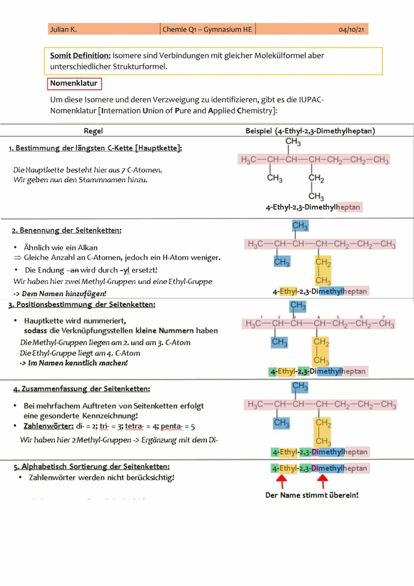 Julian K.
1. Chemie-Klausur
Thema: Alkane, Alkene, Alkine und Alkanole
Themen:
I.
II.
III.
IV.
Chemie Q1-Gymnasium HE
I. Alkane
Alkane (Homo
