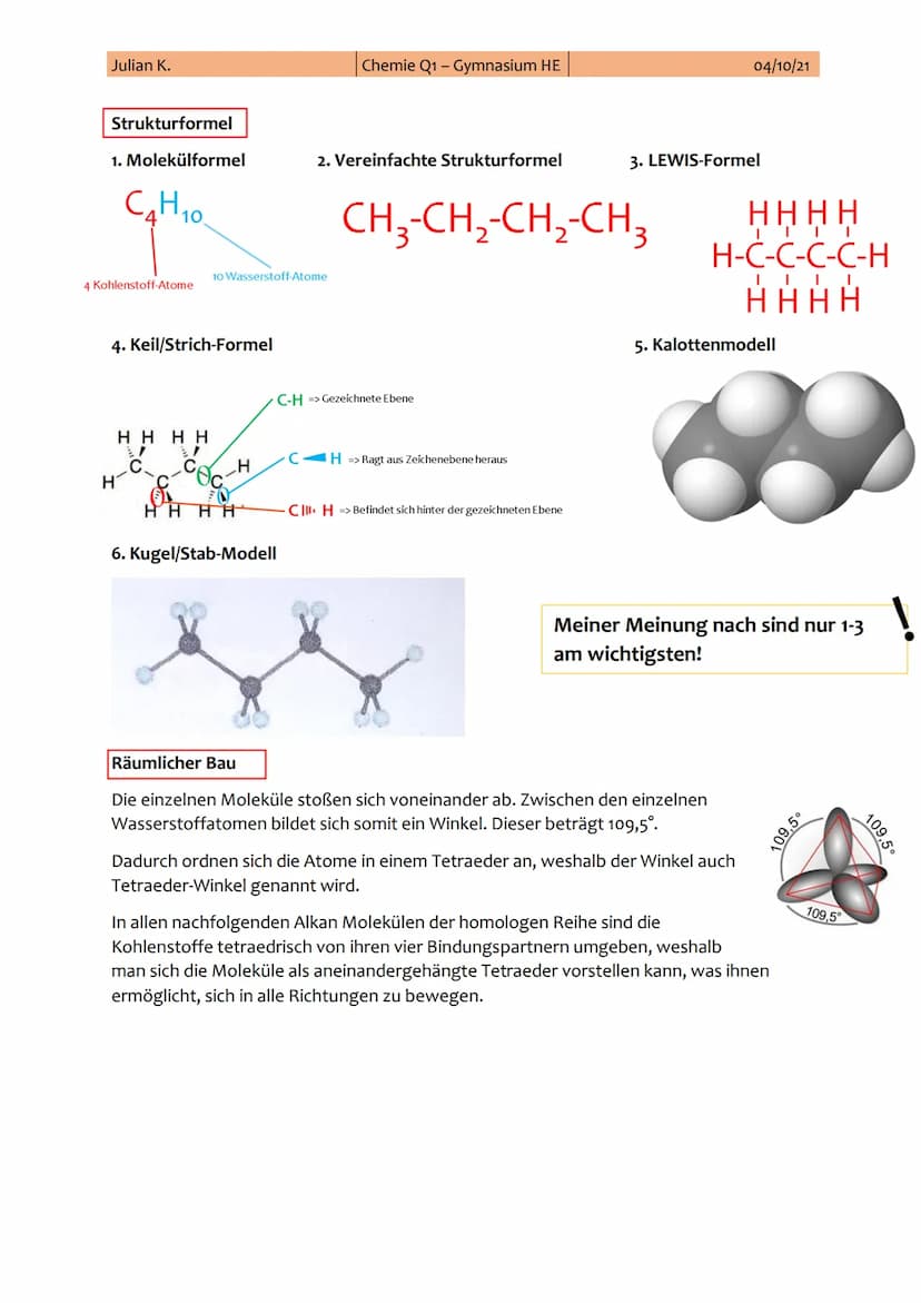 Julian K.
1. Chemie-Klausur
Thema: Alkane, Alkene, Alkine und Alkanole
Themen:
I.
II.
III.
IV.
Chemie Q1-Gymnasium HE
I. Alkane
Alkane (Homo