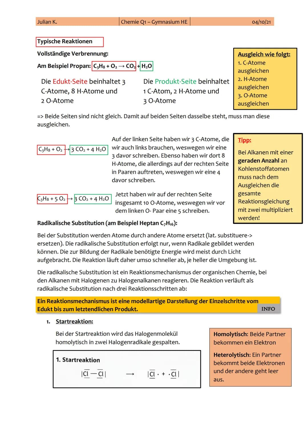 Julian K.
1. Chemie-Klausur
Thema: Alkane, Alkene, Alkine und Alkanole
Themen:
I.
II.
III.
IV.
Chemie Q1-Gymnasium HE
I. Alkane
Alkane (Homo