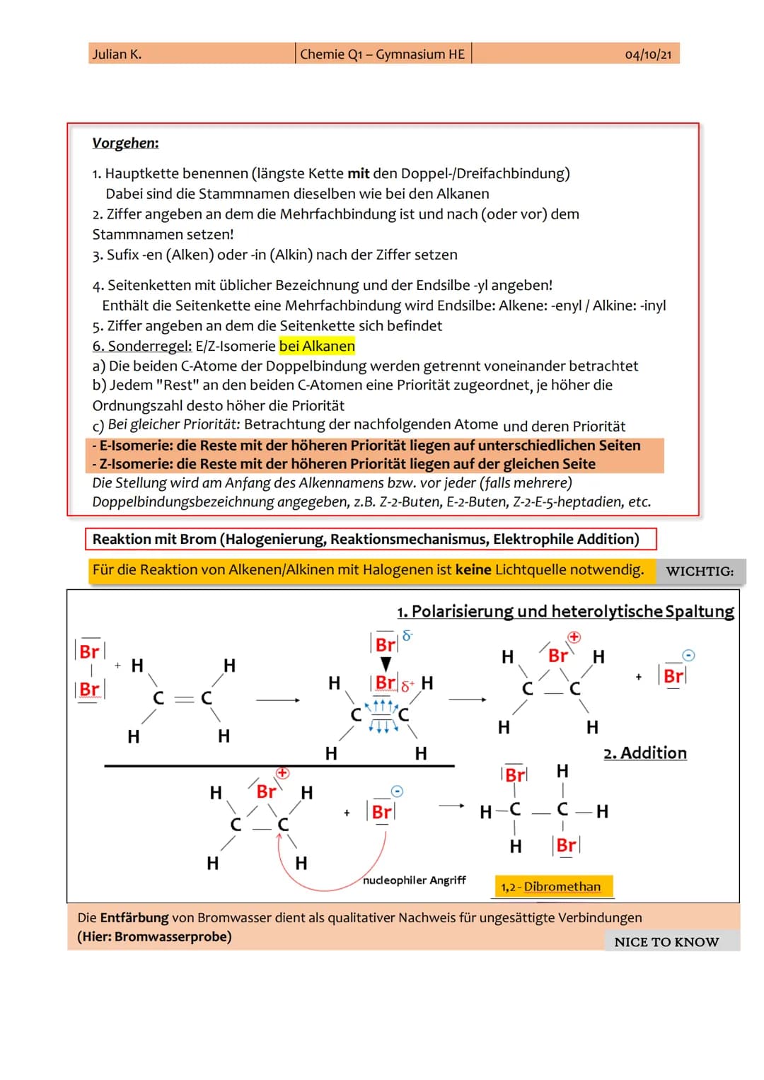 Julian K.
1. Chemie-Klausur
Thema: Alkane, Alkene, Alkine und Alkanole
Themen:
I.
II.
III.
IV.
Chemie Q1-Gymnasium HE
I. Alkane
Alkane (Homo