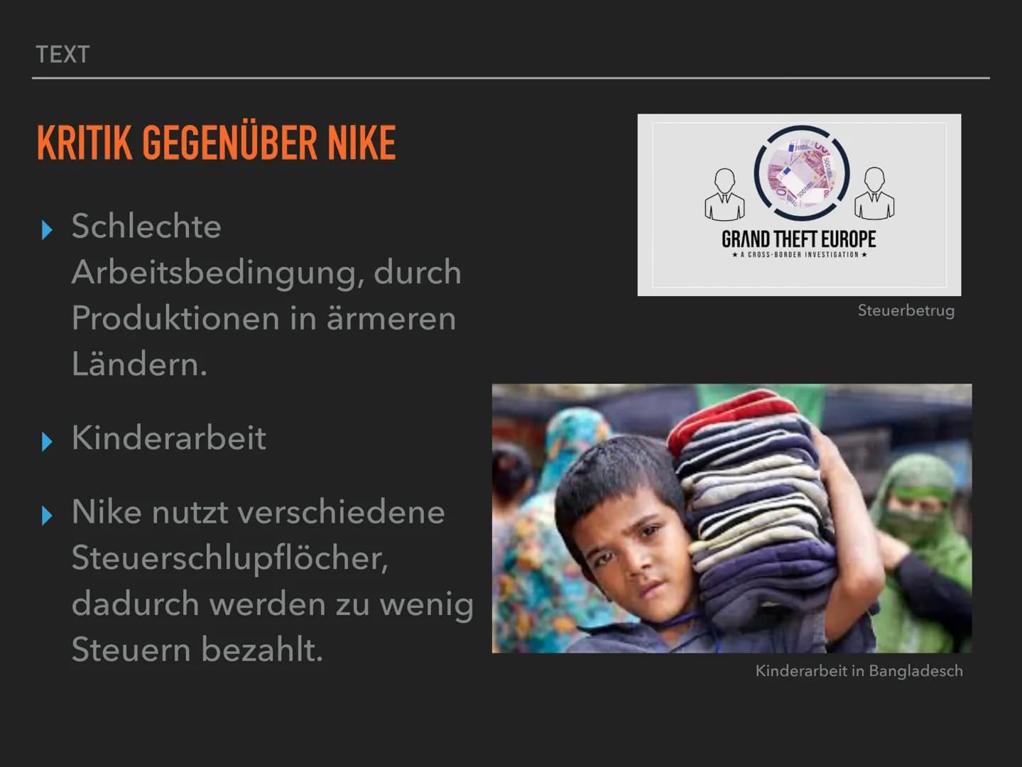 GLOBAL PLAYER
NIKE TEXT
GLIEDERUNG
▸ Information (Konzern und Produkte).
▸ Hauptsitz und Produktionsstandorte.
▸ Globale Warenströmung.
▸ En