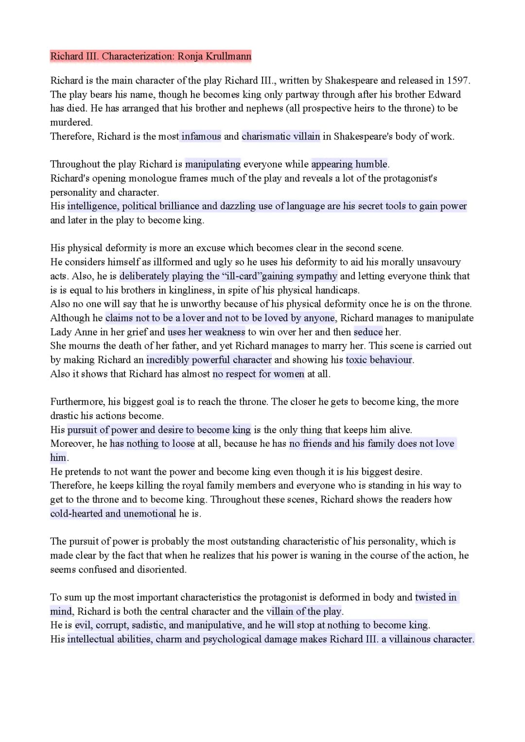 Richard III: Lady Anne and Queen Margaret Character Analysis and Summary