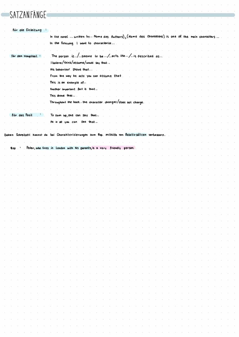 Aufgabenstellung
1. present tense
2. Introduction
Aspekte, die man herausfinden kann
11
Characterization
Who are the main characters and how