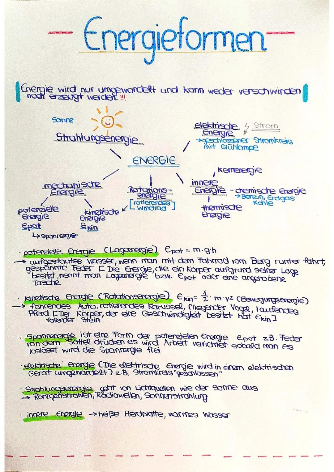 Energieformen und Beispiele für die Schule - Physik Klasse 7 und 8