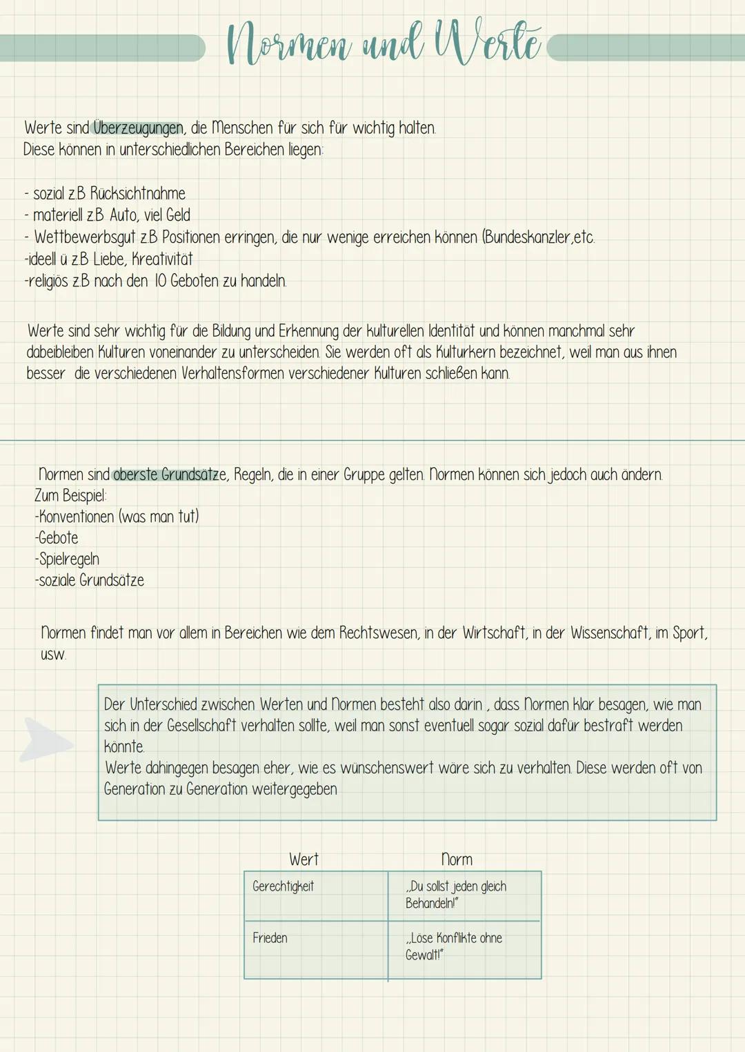 # Normen und Werte

Werte sind Überzeugungen, die Menschen für sich für wichtig halten.
Diese können in unterschiedlichen Bereichen liegen

