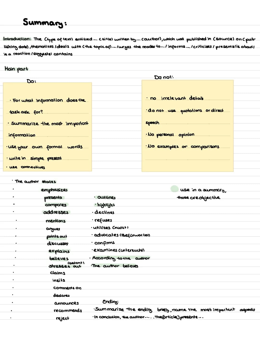 Summary:
Introduction: The (type of text) entitled ... (title) written by... Cauthor), which was published in (source) on (pub-
lishing date