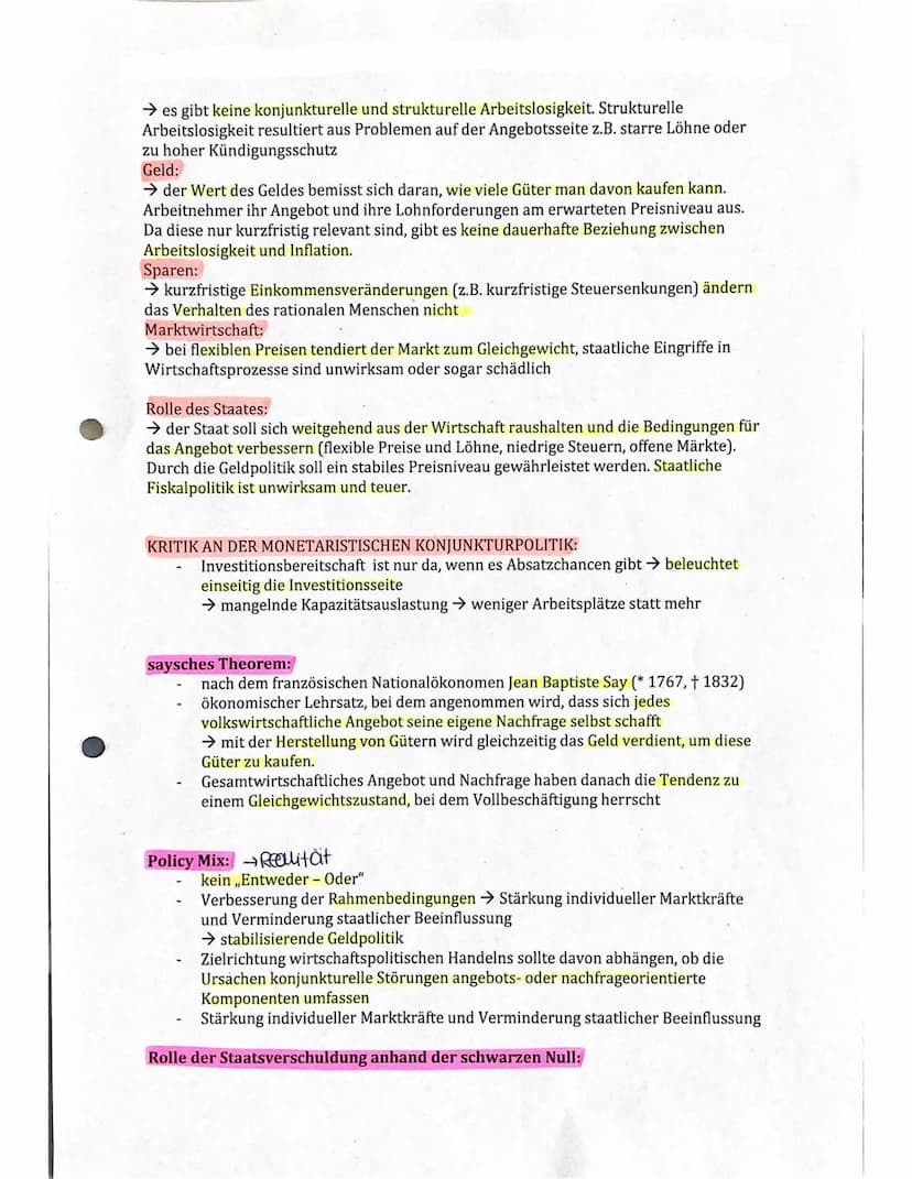 Keynesianische Konjunkturpolitik:
Vertreter: John Maynard Keynes
Nachfrageorientierte Wirtschaftspolitik → Nachfrage ist instabil
Steigendes