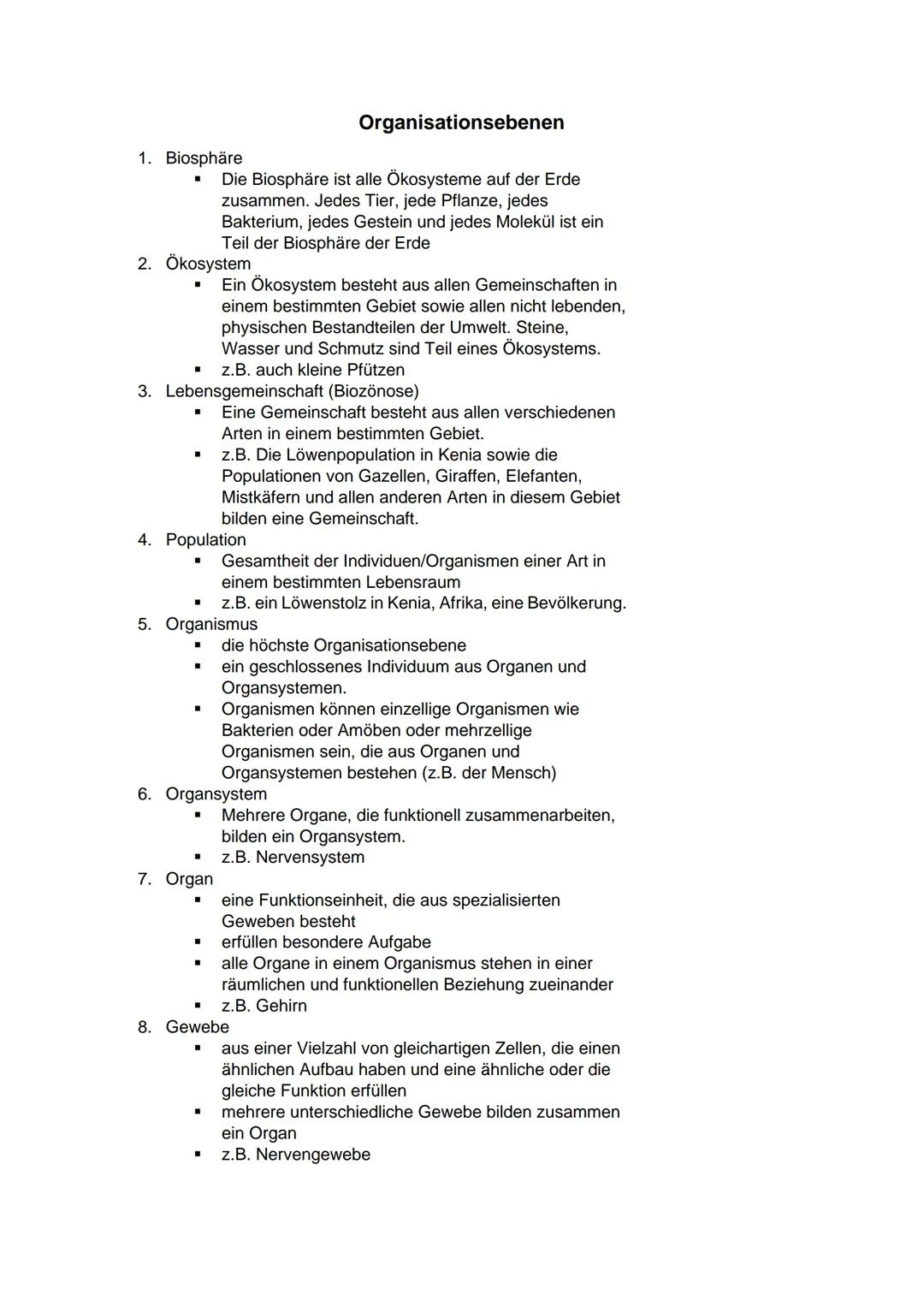 1. Biosphäre
2. Ökosystem
z.B. auch kleine Pfützen
3. Lebensgemeinschaft (Biozönose)
Eine Gemeinschaft besteht aus allen verschiedenen
Arten