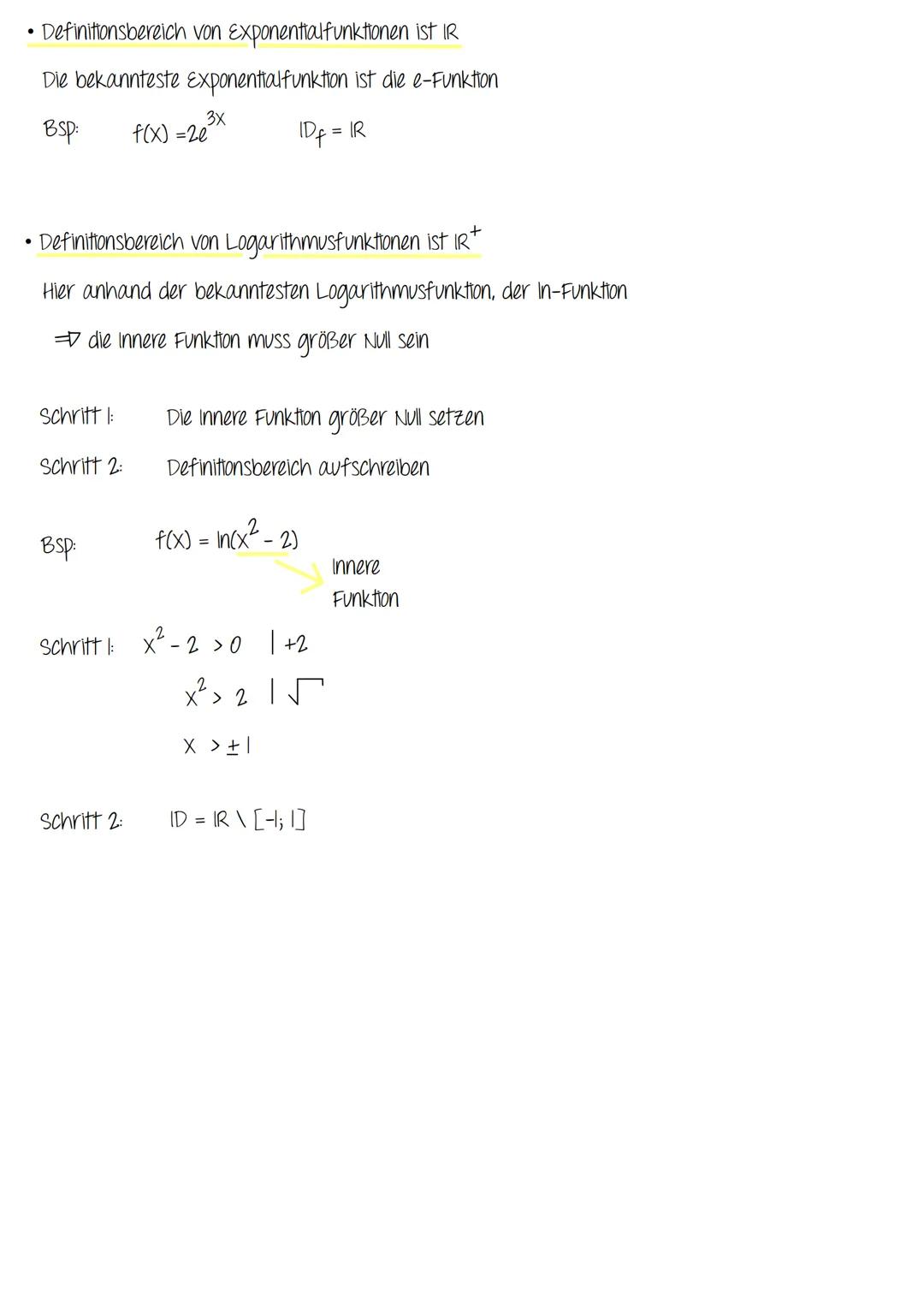 • Definitionsbereich von Exponentialfunktionen
ist IR
Die bekannteste Exponentialfunktion ist die e-Funktion
Bsp: f(x)=2e
Schritt I:
Schritt