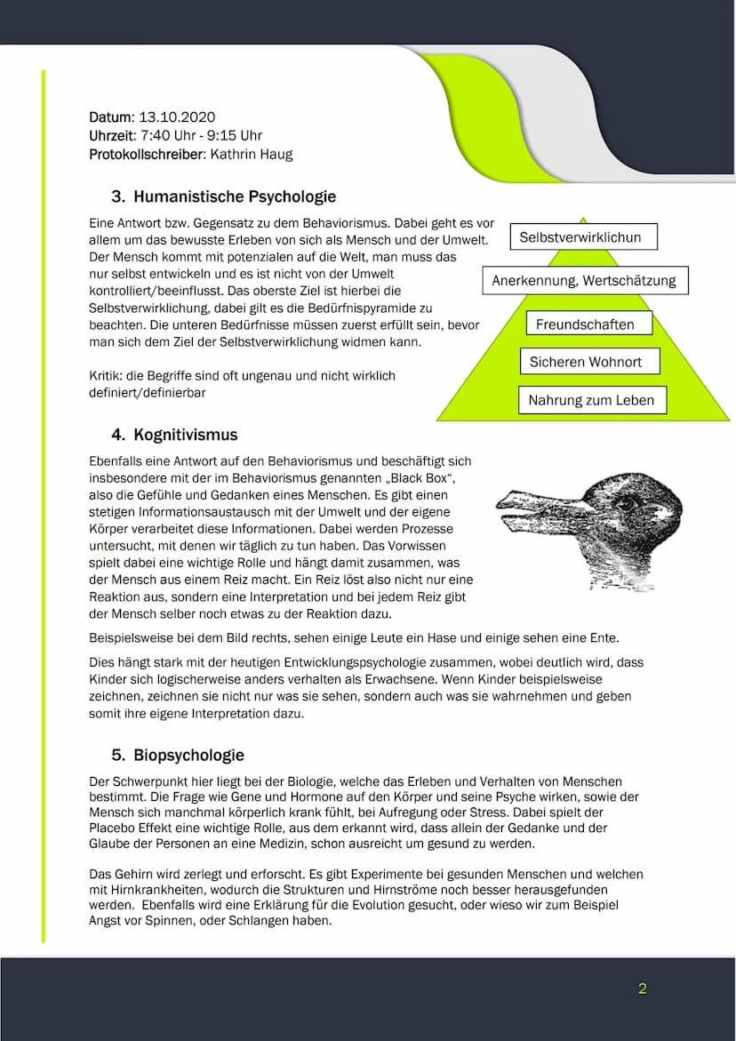 PSYCHOLOGIE
PROTOKOLL
Datum: 13.10.2020
Uhrzeit: 7:40 Uhr - 9:15 Uhr
Protokollschreiber: Kathrin Haug
Wiederholung
Hauptströme
Anwendungsgeb