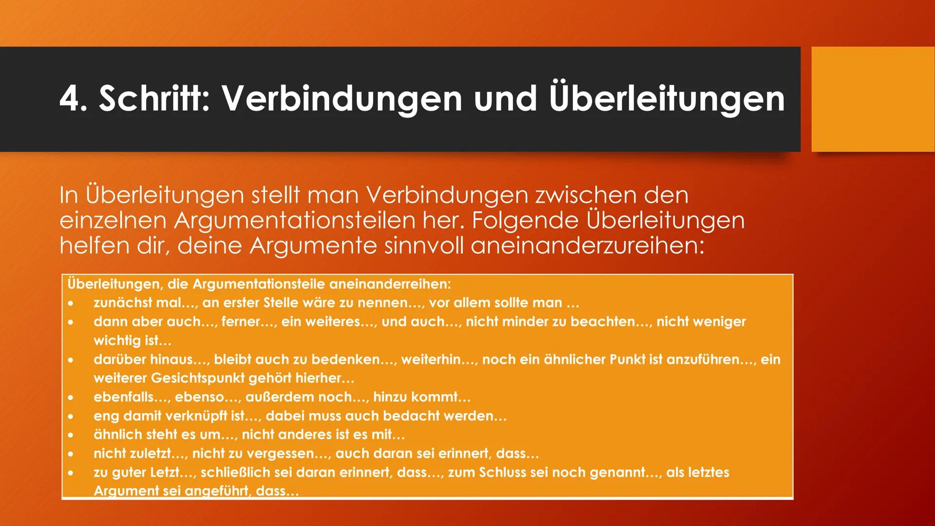 Argumentieren und
Erörtern
Sanduhrprinzip 1. Schritt: Das Thema erschließen
●
Worum geht es überhaupt?
Verstehe ich, was gemeint ist, was da