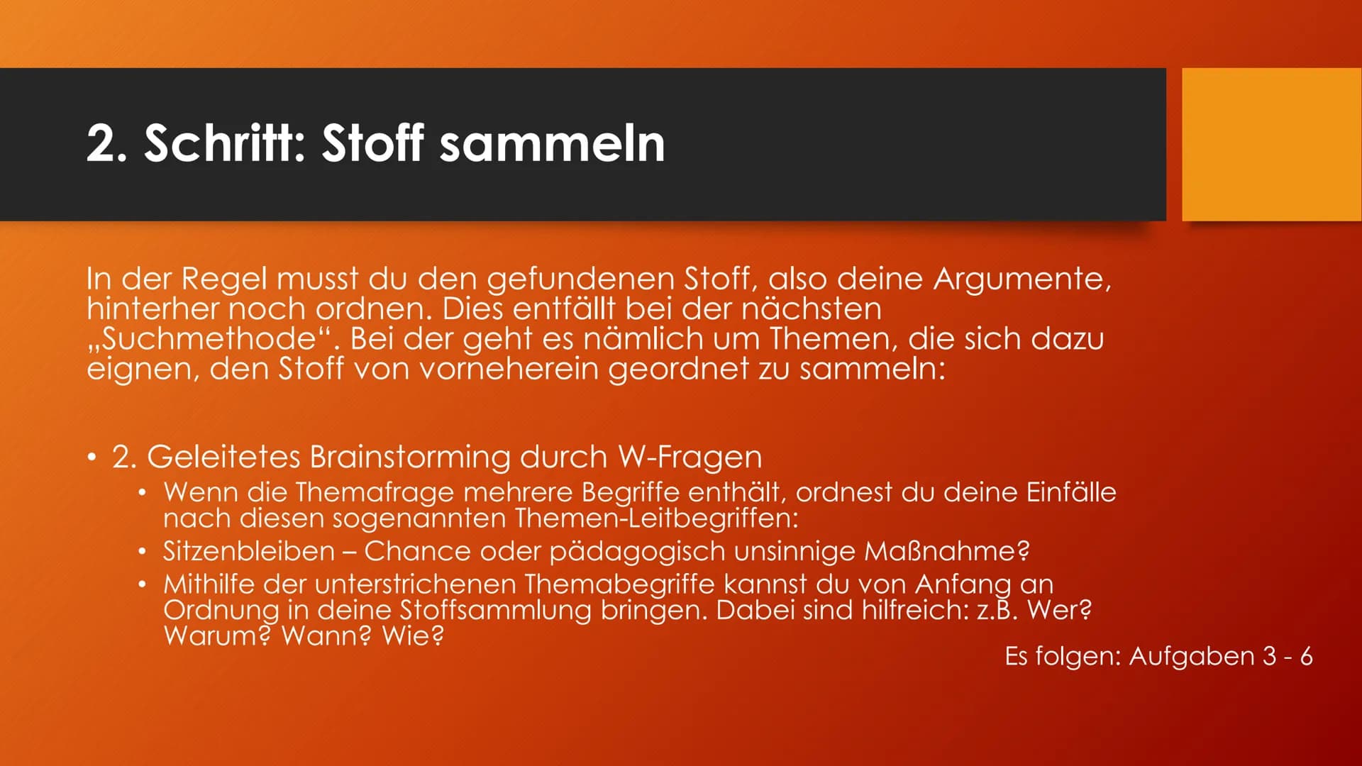 Argumentieren und
Erörtern
Sanduhrprinzip 1. Schritt: Das Thema erschließen
●
Worum geht es überhaupt?
Verstehe ich, was gemeint ist, was da