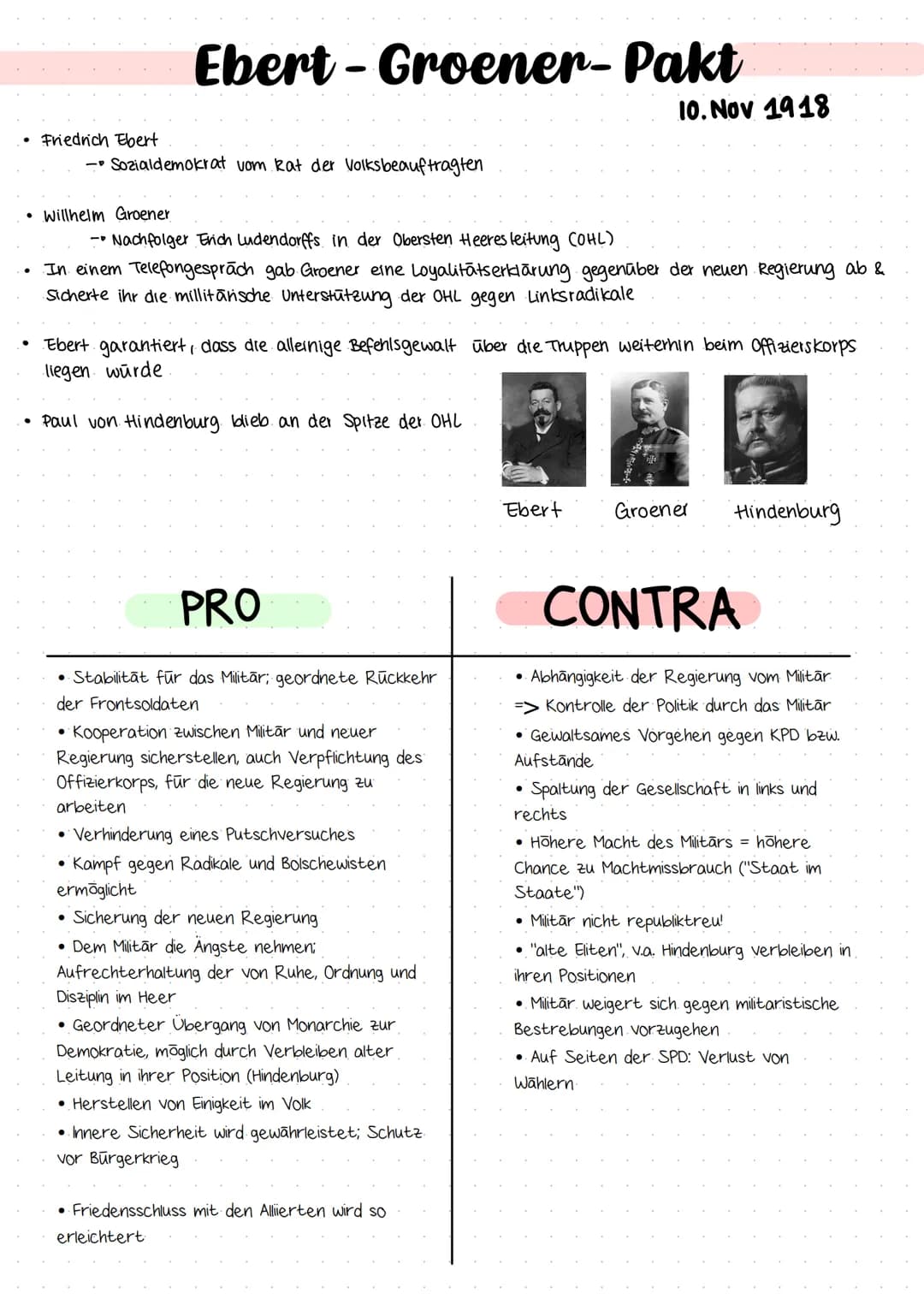●
•
Friedrich Ebert
Ebert-Groener- Pakt
- Sozialdemokrat vom Rat der Volksbeauftragten
Willhelm Groener
Nachfolger Erich Ludendorffs in der 