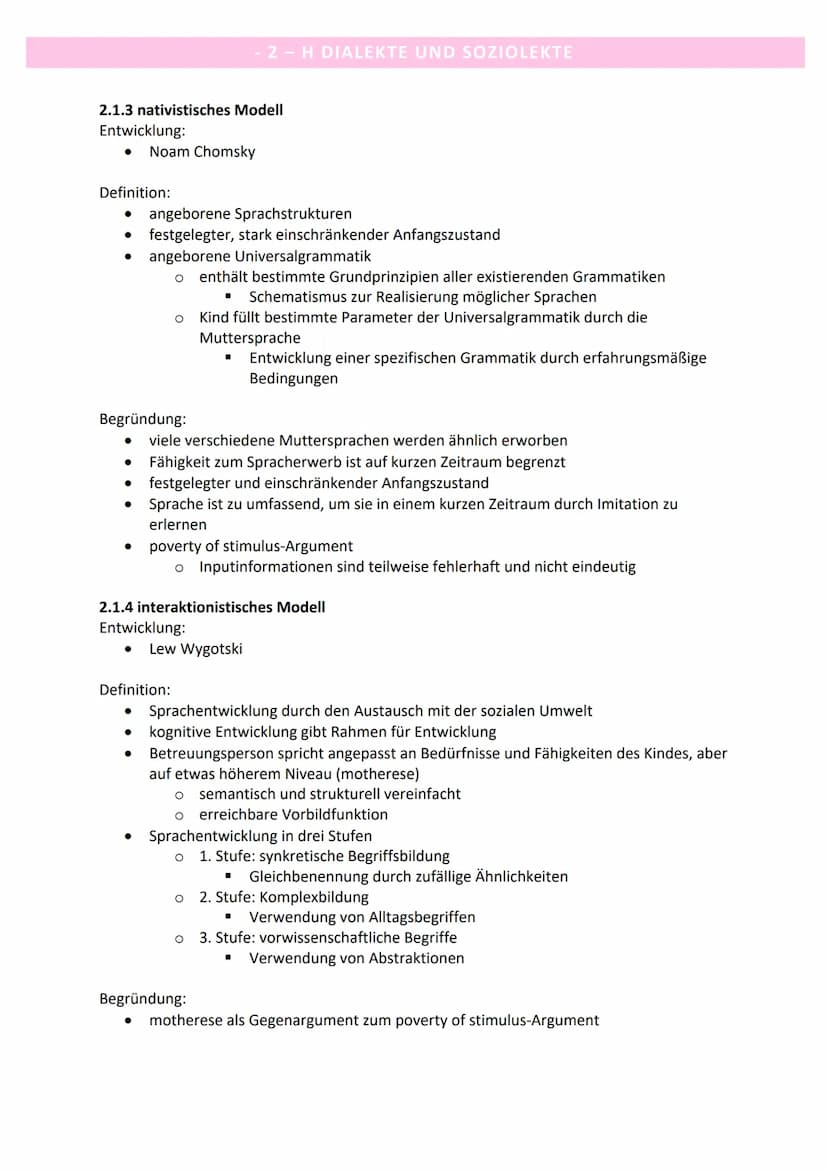 2.1 Spracherwerbsmodelle
2.1.1 Sprachfähigkeiten in verschiedenen Altersstufen
Alter
Fähigkeiten
2 Monate
erste Lallphase
„örre" oder ,,kraa