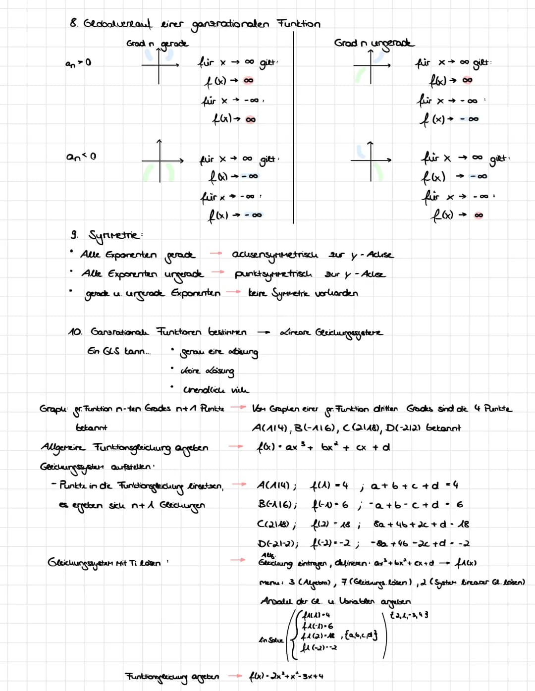 1. Nullstellen bestimmen:
Lösen der Gleichung f(x) = 0
Grafiscu
Algebraisch • Umformen, Ausklammern, pq - Formel
●
-
2. Funktion:
eine einde