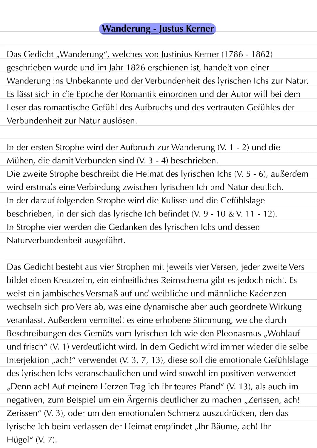 Wanderung - Justinius Kerner: Vollständige Analyse