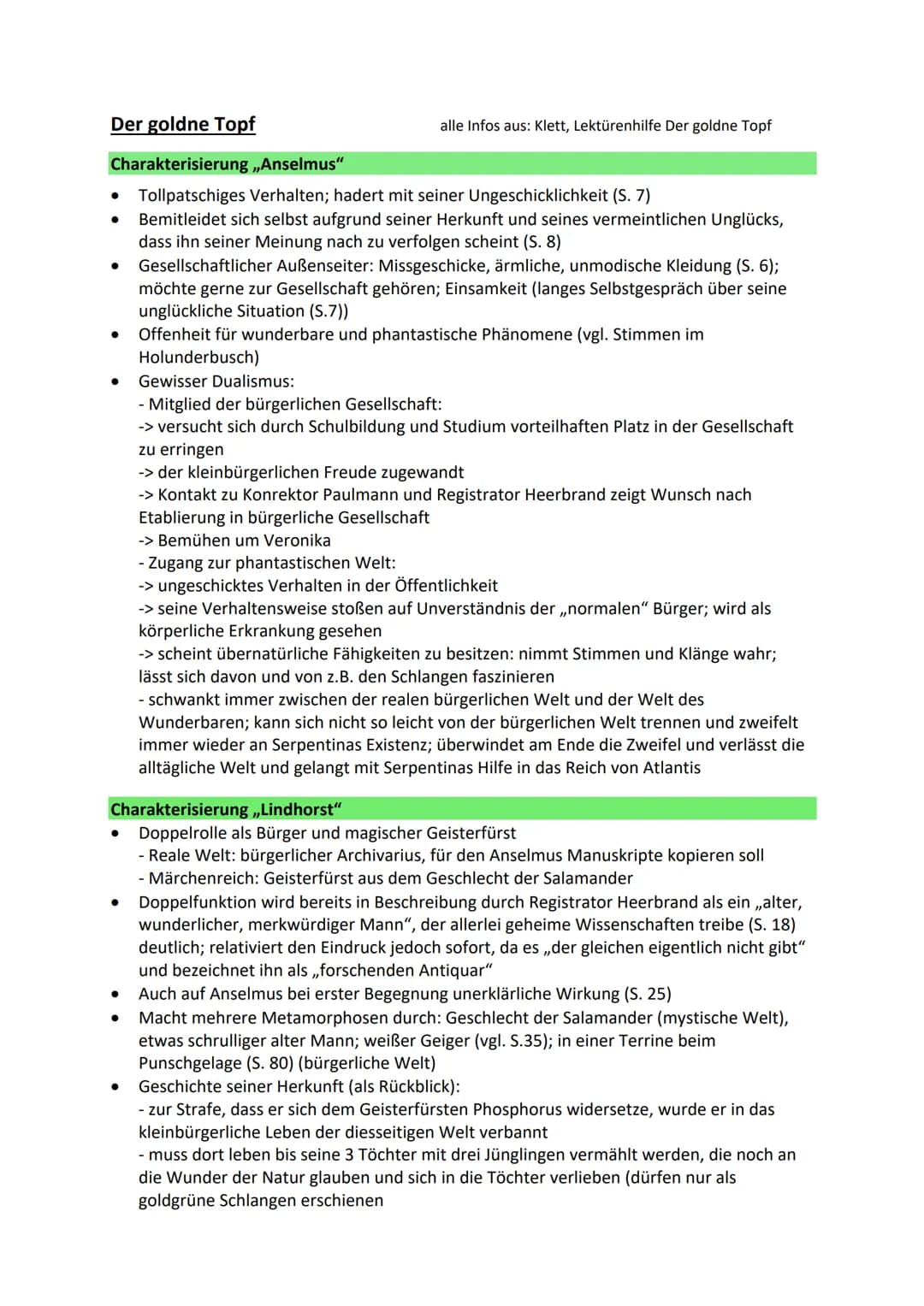 Der goldne Topf
Charakterisierung ,,Anselmus"
• Tollpatschiges Verhalten; hadert mit seiner Ungeschicklichkeit (S. 7)
Bemitleidet sich selbs