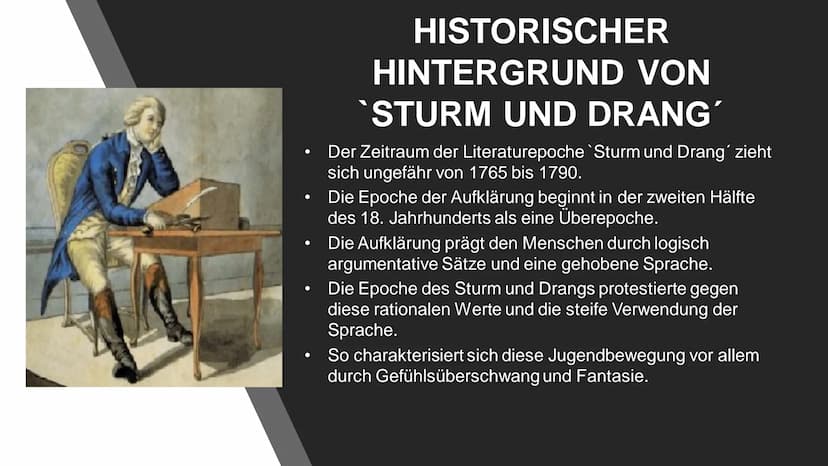 TE
C
BE
▬▬▬▬▬▬
TUK
DED
1765 - 1785
Sturm und Drang von
CASTE
TV SE
23
DEZE
BIL
CH
EL
THE
THE
HE
THE
THE
HU ●
• Was zeichnet die Epoche aus?
