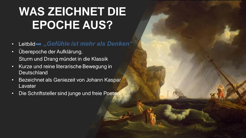 TE
C
BE
▬▬▬▬▬▬
TUK
DED
1765 - 1785
Sturm und Drang von
CASTE
TV SE
23
DEZE
BIL
CH
EL
THE
THE
HE
THE
THE
HU ●
• Was zeichnet die Epoche aus?
