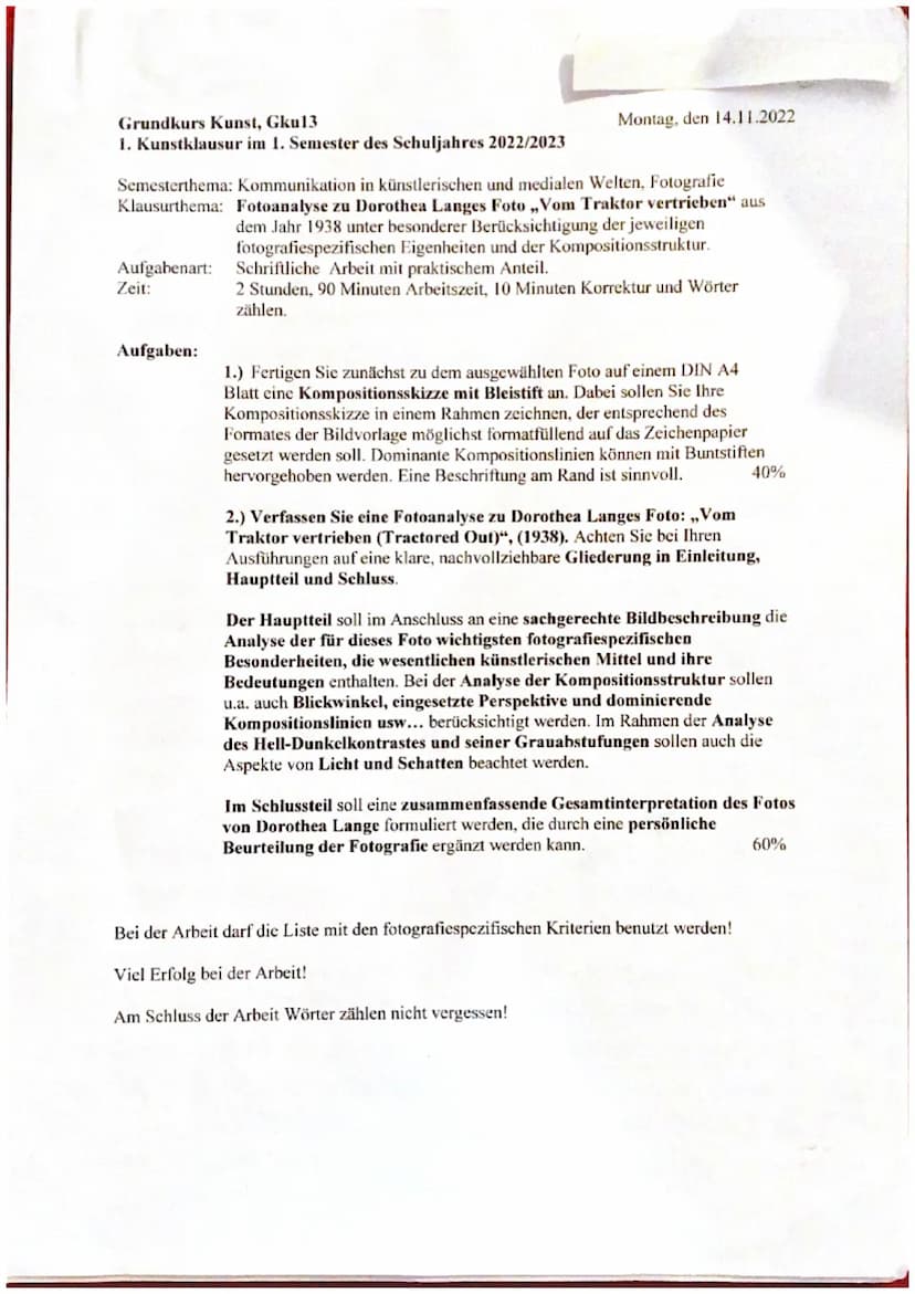 Grundkurs Kunst, Gku13
1. Kunstklausur im 1. Semester des Schuljahres 2022/2023
Semesterthema: Kommunikation in künstlerischen und medialen 