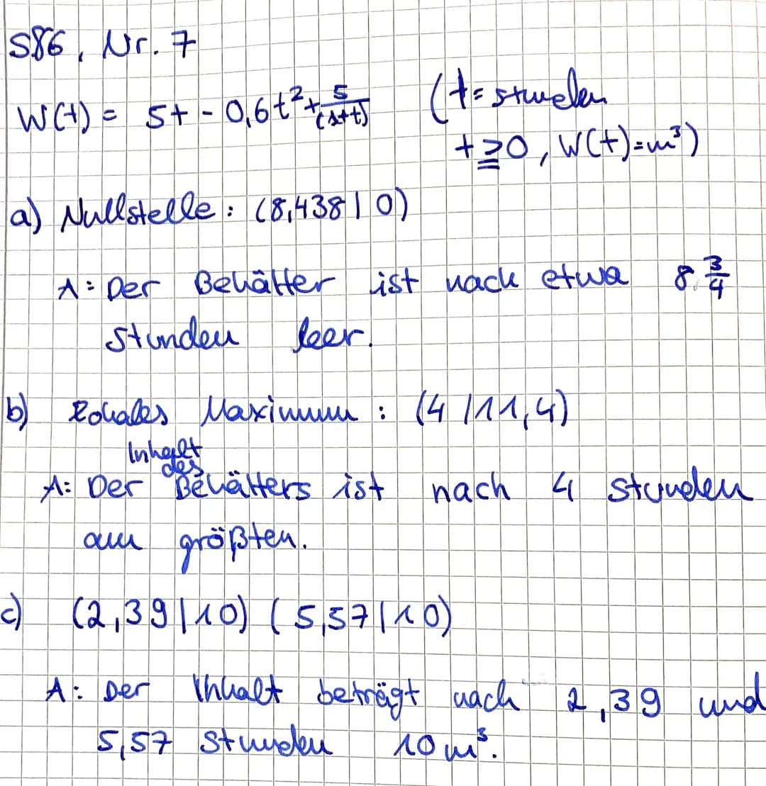 S. 86, Nr. 3
a) Achseuschwitpunkte: (010) (110)
Hochpunkt: (0,331007)
Tiefpunkt: (110)
To had. Minimum:
lokal. Maximum: 0,074
(5) Achsenschn