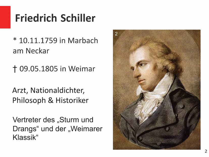 Deutsch K2
Maria Stuart von Friedrich Schiller
Friedrich Schiller
* Geboren: 10.11.1759 in Marbach am Neckar
* Gestorben: 09.05.1805 in Weim