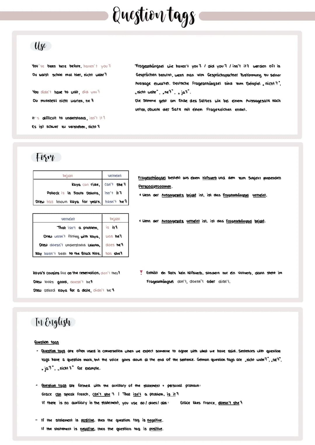Question tags - Frageanhängsel