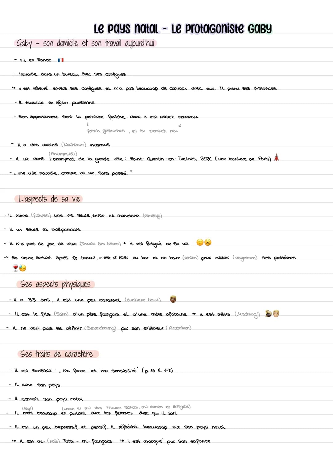Gaby son domicile et son travail aujourd'hui
-
- vit en France
- travaille dans un bureau avec ses collègues
t il est réservé envers ses col