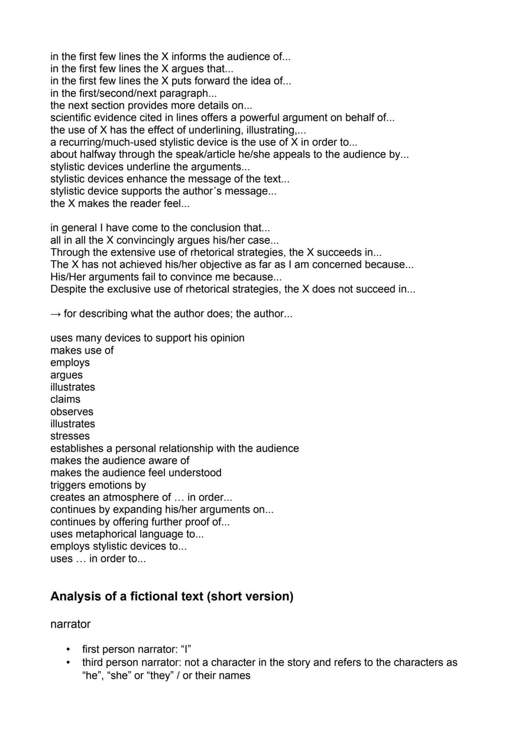 Analysis of a non fictional text
general tips
divided into paragraphs → divide the text as well as your analysis into paragraphs
examples of