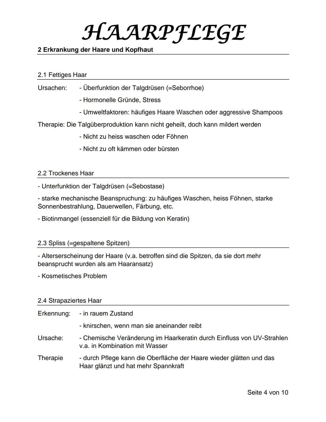 HAARPFLEGE HAARPFLEGE
Inhaltsverzeichnis
1 Allgemeines über Haar.
1.1 Anatomie
1.2 Funktion....
1.3 Unterteilung
1.4 Wachstumszyklus...
2 Er