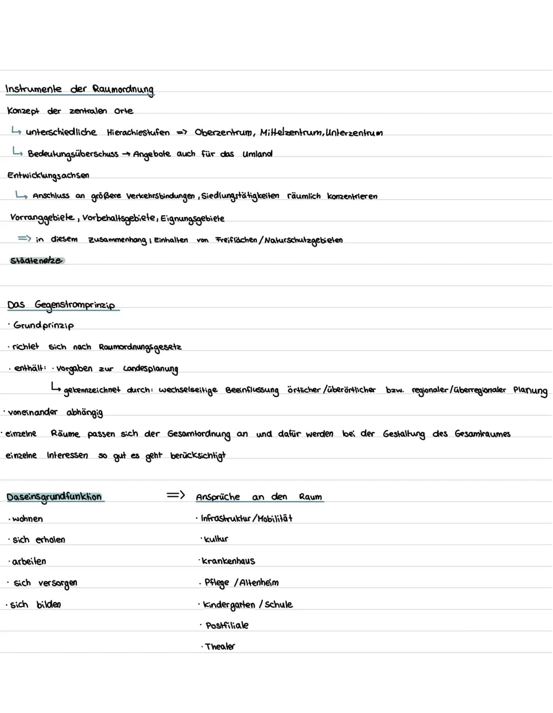 Geo klausur nr 2 - Raumordnung
Raumordnung - was ist das?
·gibt Rahmen vor
・gelenkt durch staatliche Stellen
Formulierung von Zielvorstellun