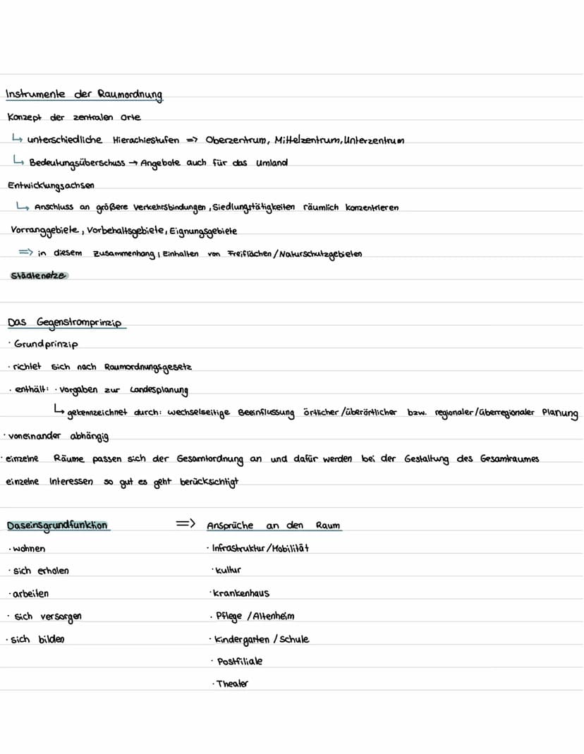 Geo klausur nr 2 - Raumordnung
Raumordnung - was ist das?
·gibt Rahmen vor
・gelenkt durch staatliche Stellen
Formulierung von Zielvorstellun