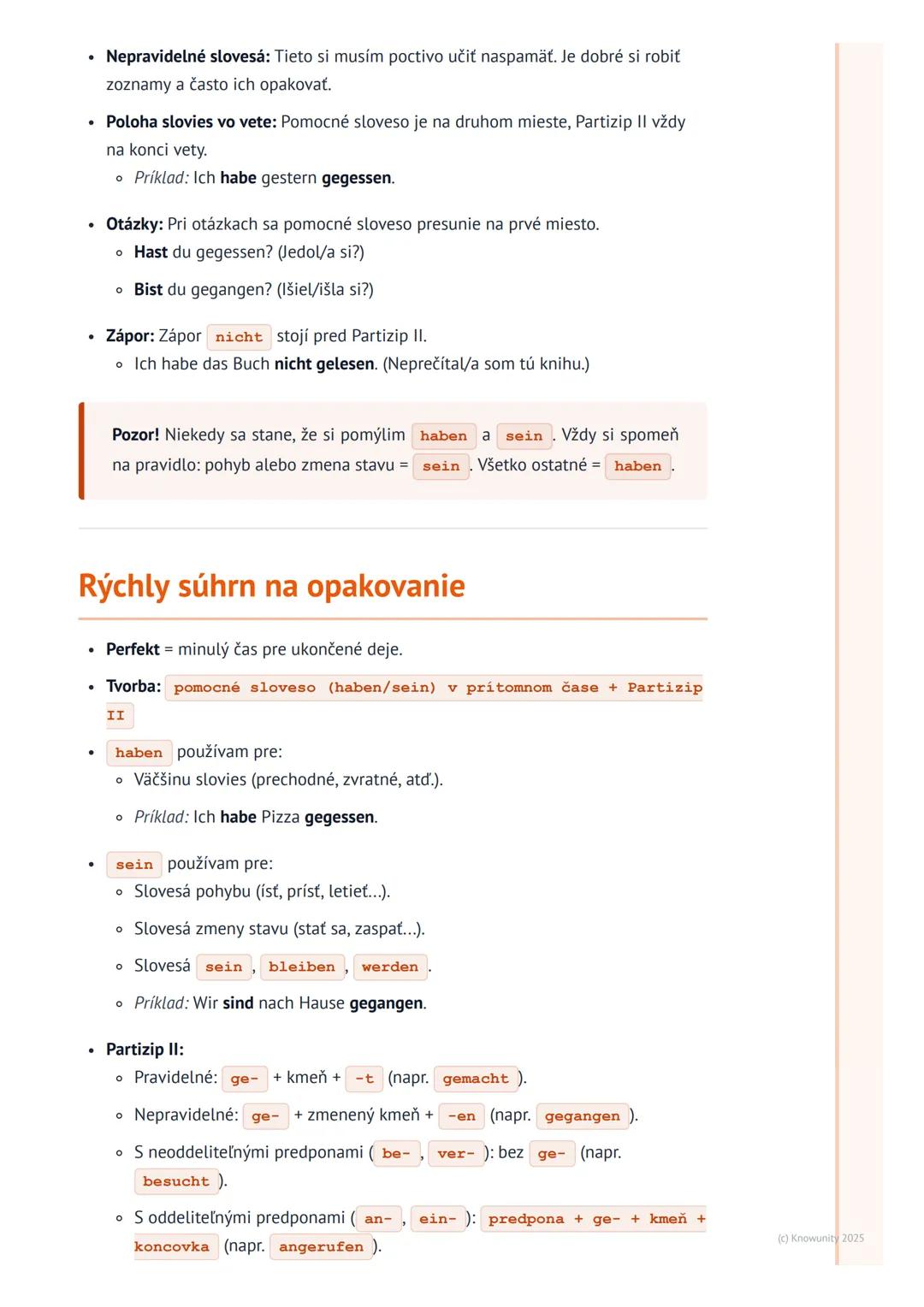 # Minulý čas (Perfekt) s "haben" a
"sein"

Úvod / Prehľad

Dnes si zopakujeme minulý čas Perfekt, ktorý je v nemčine veľmi dôležitý.
Používa