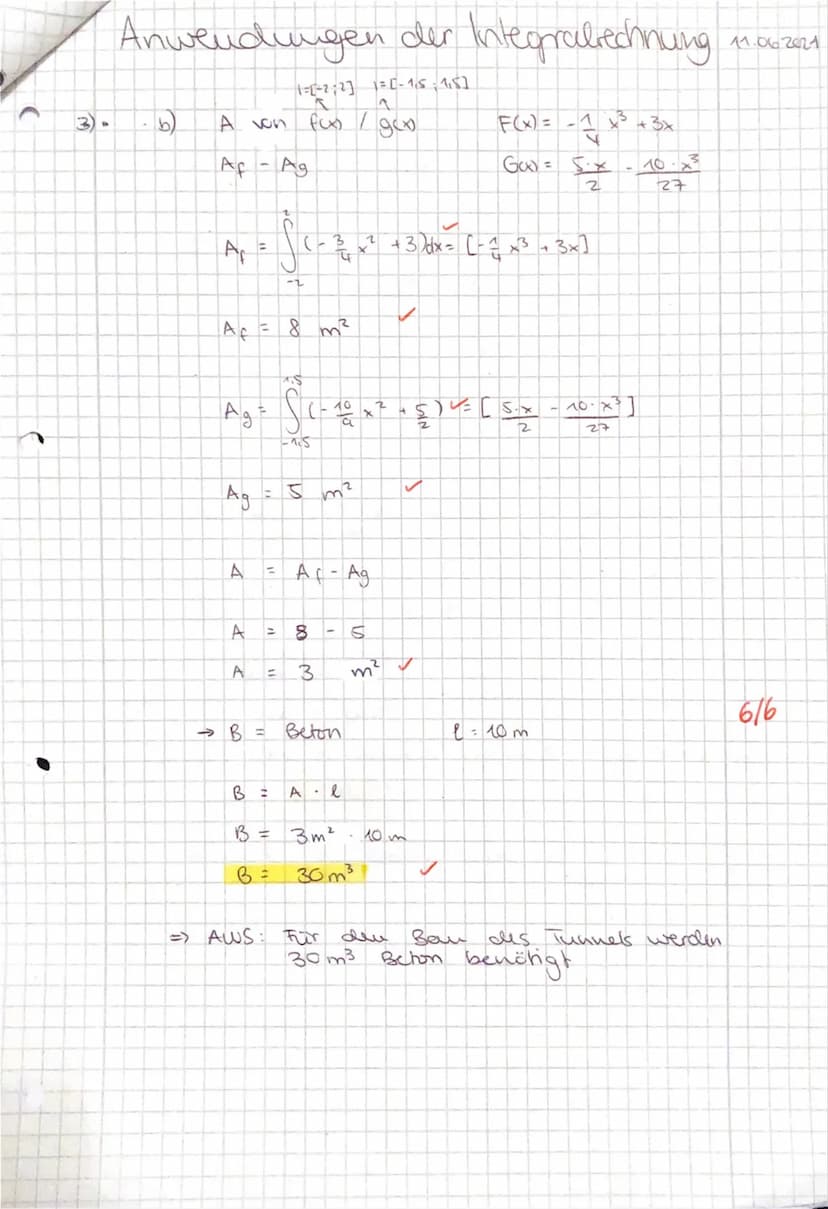 Anwendungen der Integralrechnung
1. Fläche unter Kurven
a) Gesucht ist der Inhalt des rechts abgebildeten mar-
kierten Flächenstücks A.
b) W