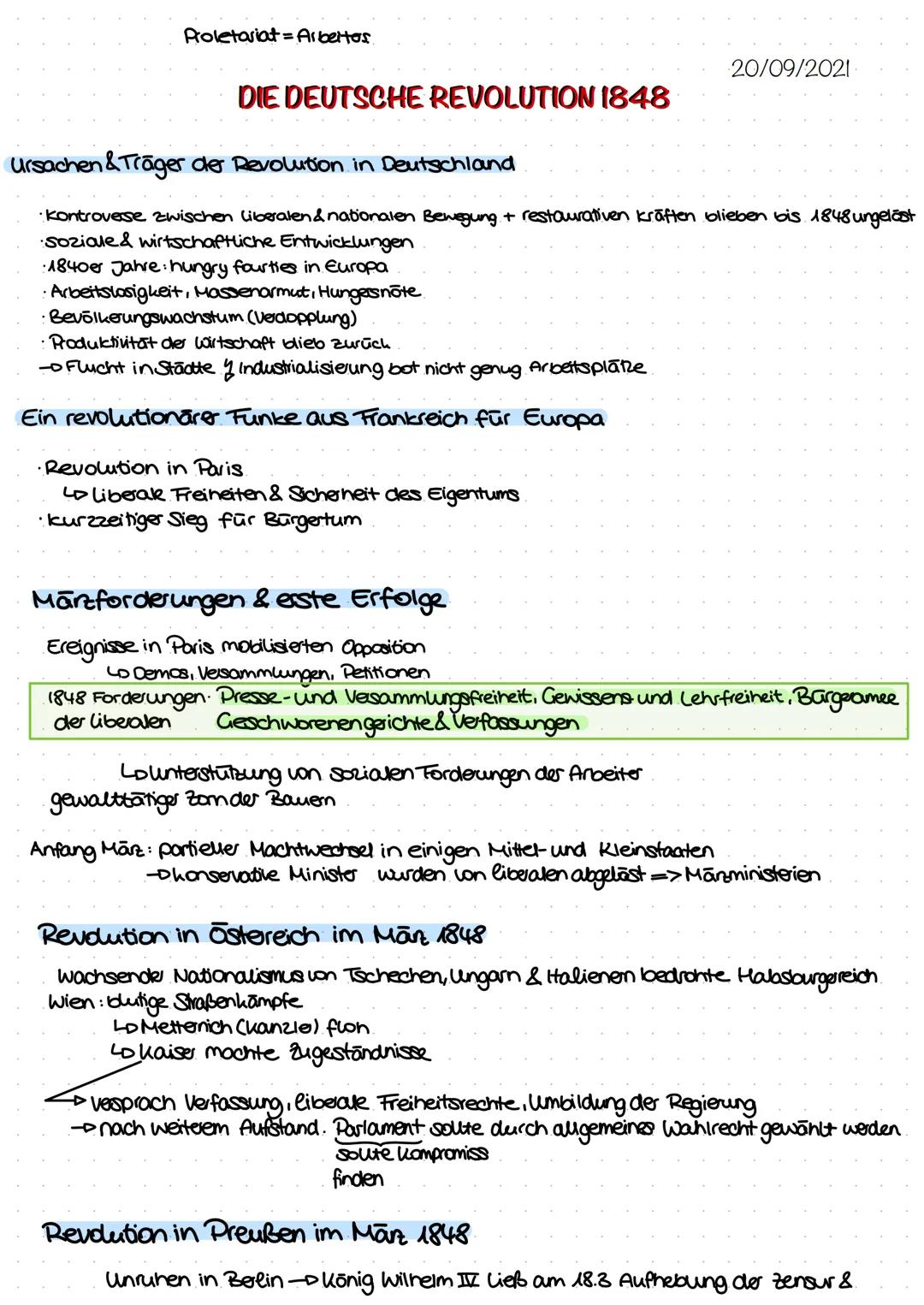 Proletariat Albeitos
DIE DEUTSCHE REVOLUTION 1848
Ursachen & Träger der Revolution in Deutschland
•Kontroverse zwischen liberalen & national