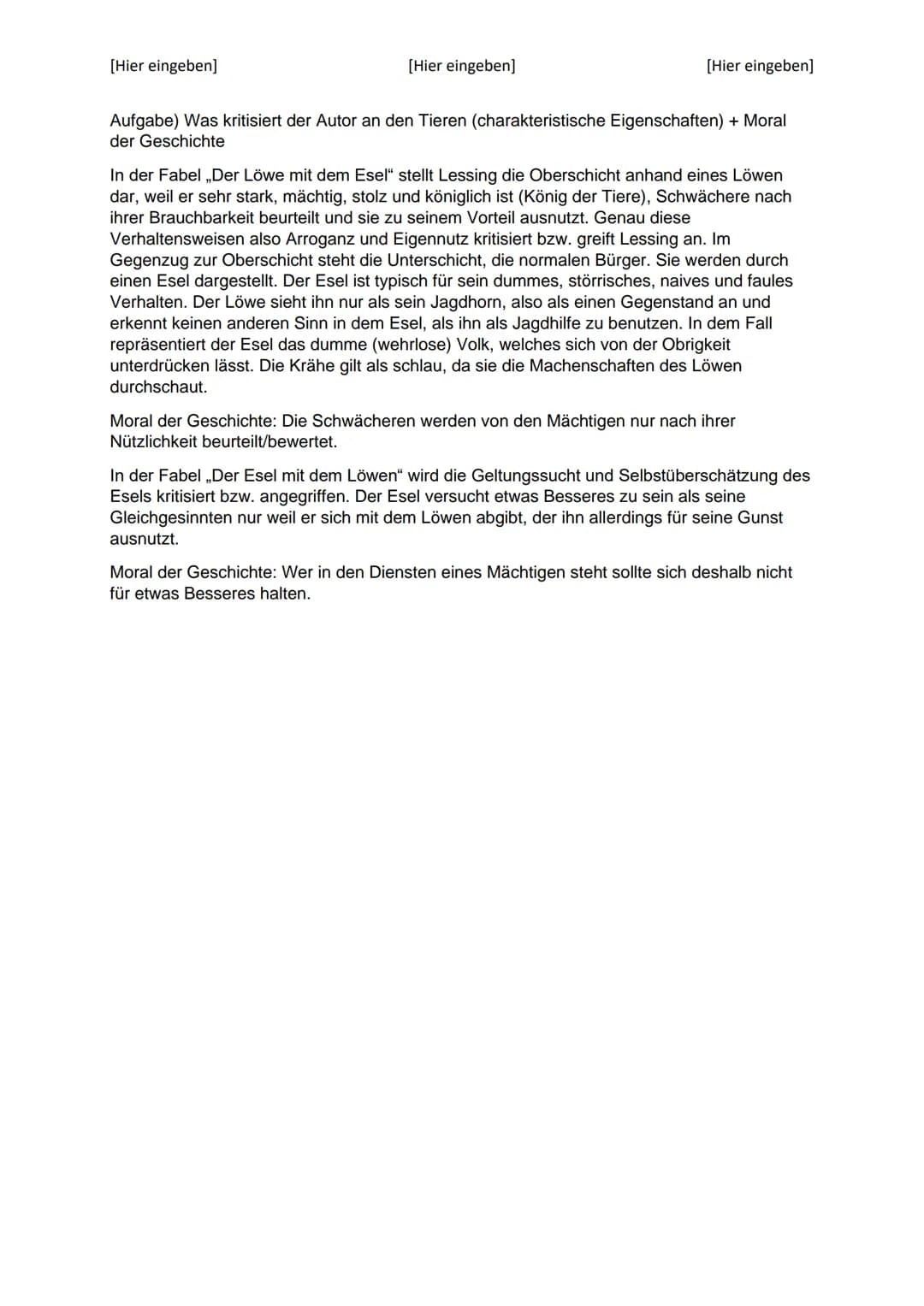 [Hier eingeben]
[Hier eingeben]
Deutsch LK
[Hier eingeben]
Interpretation
In der Fabel ,,Die Esel" geschrieben von Gotthold Ephraim Lessing 