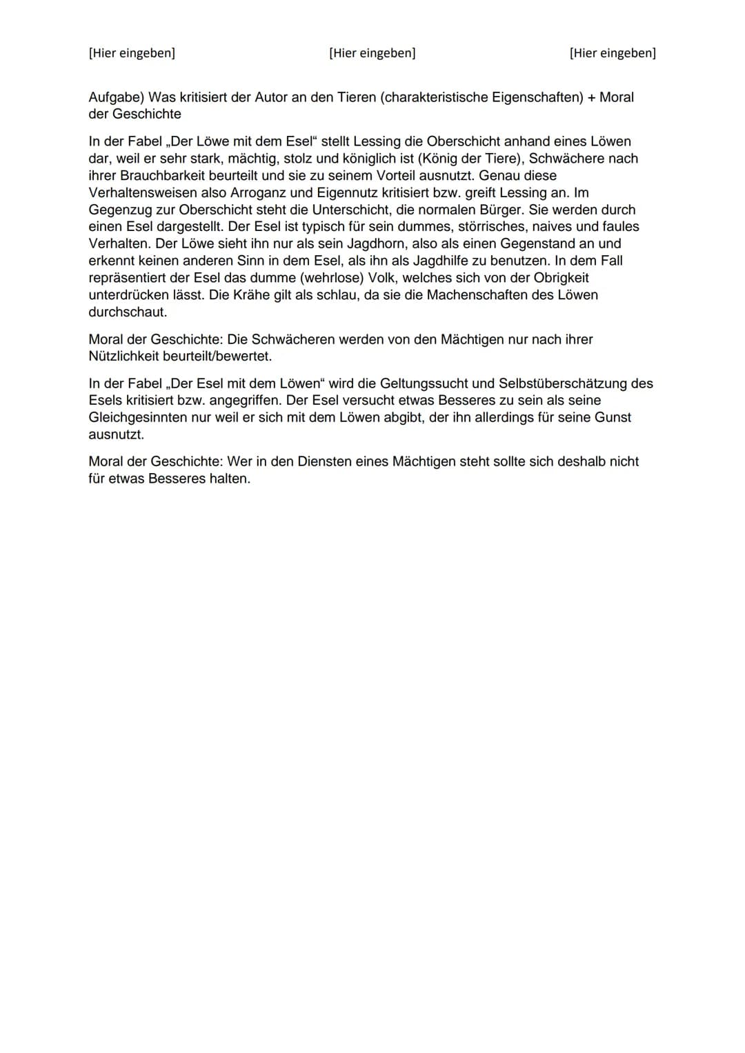 [Hier eingeben]
[Hier eingeben]
Deutsch LK
[Hier eingeben]
Interpretation
In der Fabel ,,Die Esel" geschrieben von Gotthold Ephraim Lessing 