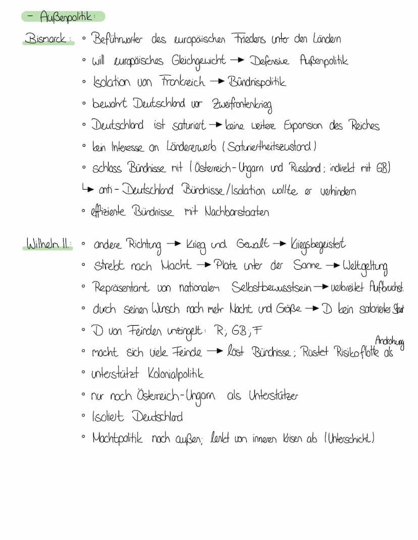 Außenpolitik
- S. 3.12
-Weltpolitik
-
Geschichte-Lernzettel
des deutschen Kaiserreichs
M4
S. 307-310
- Unterschied Politis Bismarck und Kais