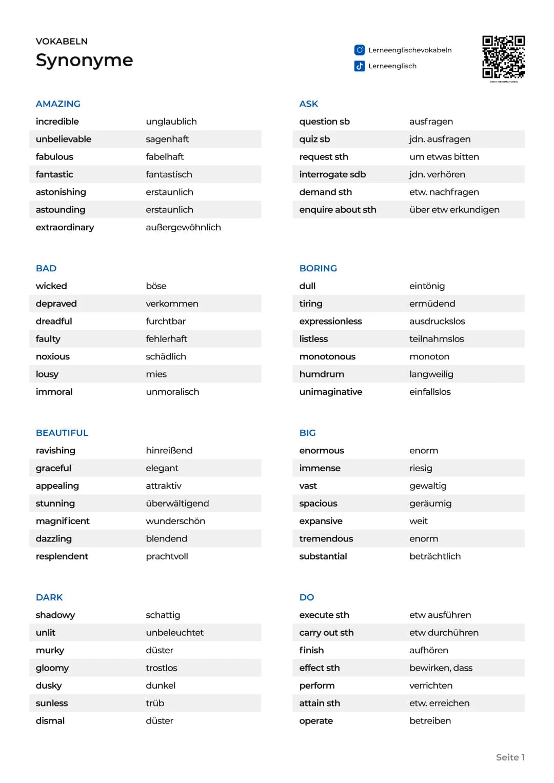 Englisch Synonyme und Vokabeln: Deine PDF Liste zum Englisch Lernen!