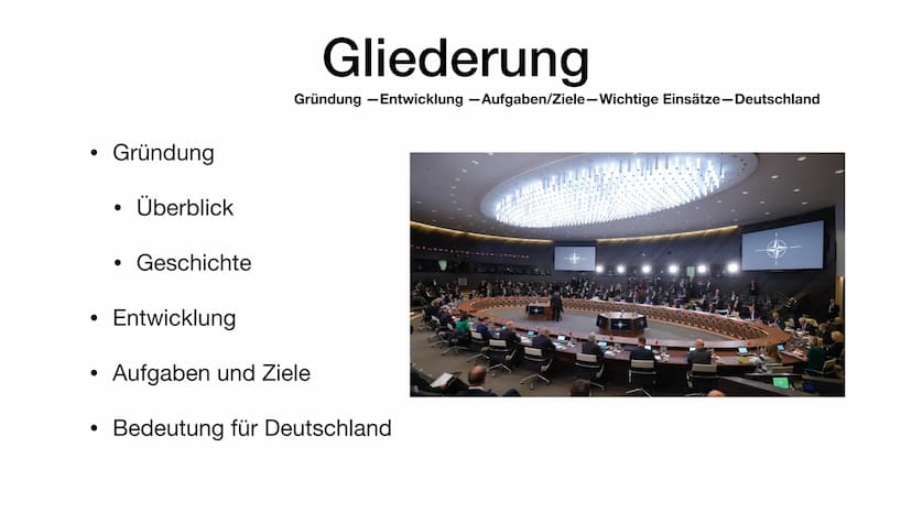 ΝΑΤΟ
Marijke Vervoort Gründung
●
●
Überblick
Geschichte
Gliederung
Gründung - Entwicklung -Aufgaben/Ziele-Wichtige Einsätze-Deutschland
Entw