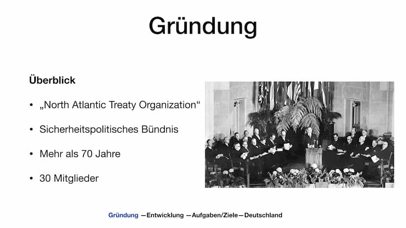 ΝΑΤΟ
Marijke Vervoort Gründung
●
●
Überblick
Geschichte
Gliederung
Gründung - Entwicklung -Aufgaben/Ziele-Wichtige Einsätze-Deutschland
Entw