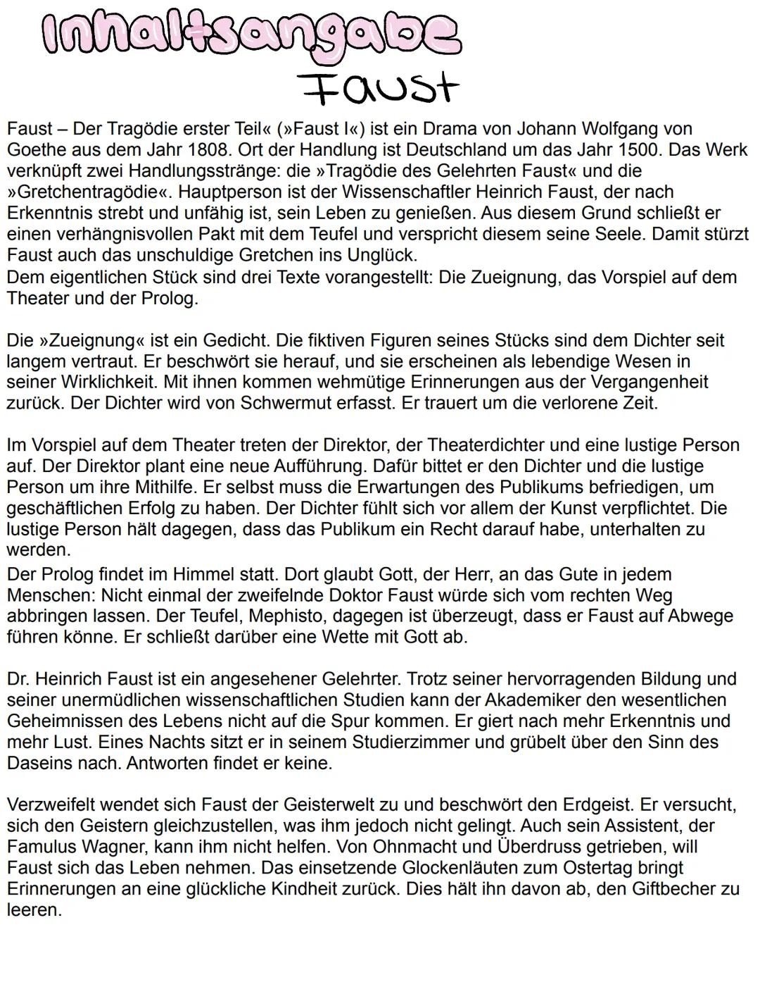 # Inhaltsangabe

# Faust

Faust - Der Tragödie erster Teil<< (>>Faust I<<) ist ein Drama von Johann Wolfgang von
Goethe aus dem Jahr 1808. O