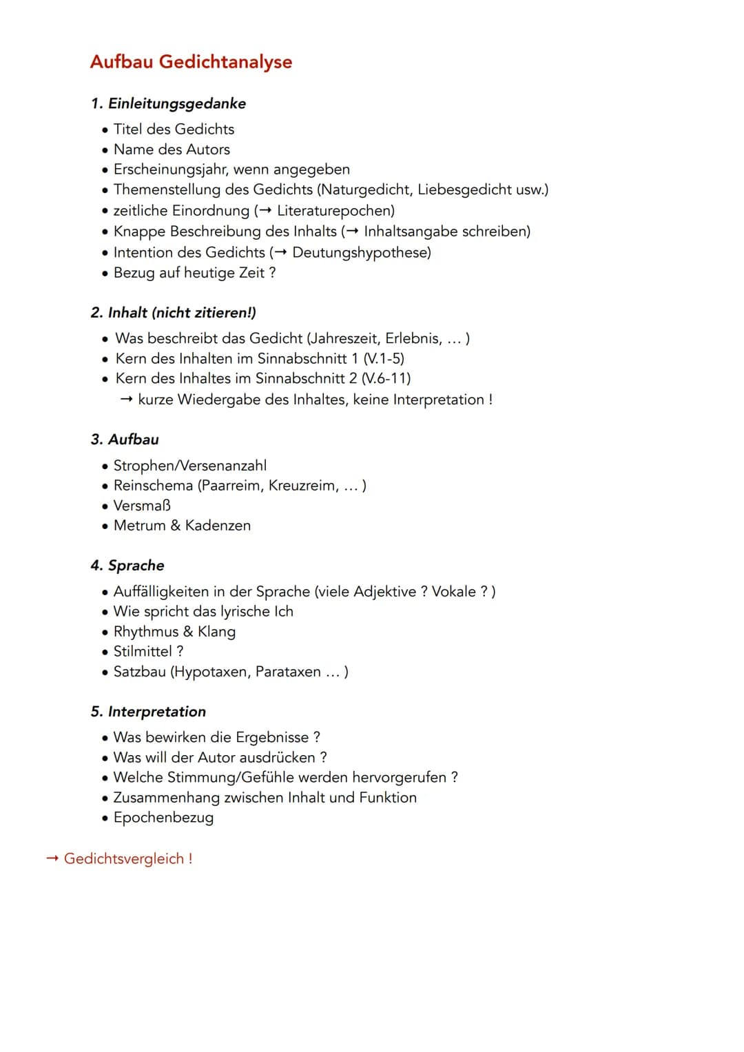 Aufbau Gedichtanalyse
1. Einleitungsgedanke
Titel des Gedichts
• Name des Autors
• Erscheinungsjahr, wenn angegeben
• Themenstellung des Ged