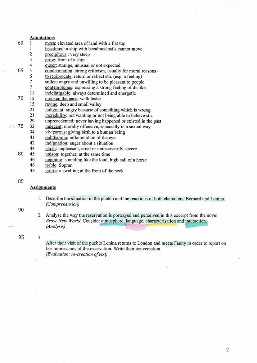 5
10
15
20
25
30
35
40
45
50
55
Written Exam
Extract from Aldous Huxley's novel "Brave New World"
Bernard and Lenina are taken to the pueblo